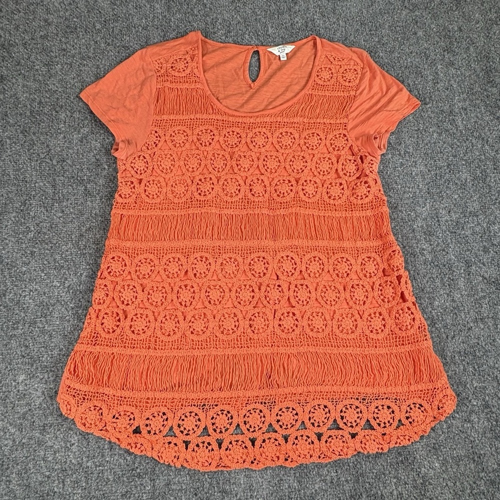 Crown & Ivy Tunic Top PS Orange Boho Crochet Lace Festival Cottagecore Y2K